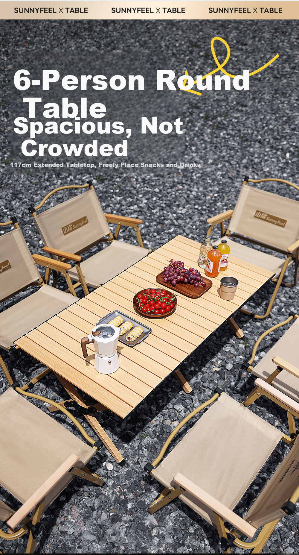 Sunnyfeel Flat Folding Aluminum Alloy Double-Sided Egg Roll Camping Table Picnic Portable Outdoor Camping Cooking Table and Chair Set 9