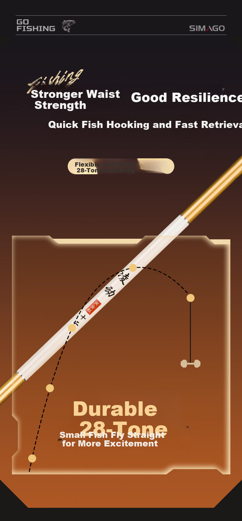 SIMAGO Ximando Beginner Fishing Rod Set 28-Tone Ultra-Light Ultra-Thin Hand Rod Tai Fishing Rod Wild Fishing Crucian Carp Rod 4.5m 8