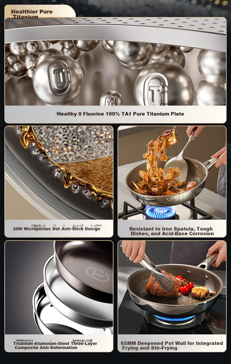 ASD 28cm Pure Titanium Non-Stick Frying Pan with Fluorine-Free Coating for Eggs, Steak, and Stir-Fry Compatible with Induction and Gas Stoves Z1 4