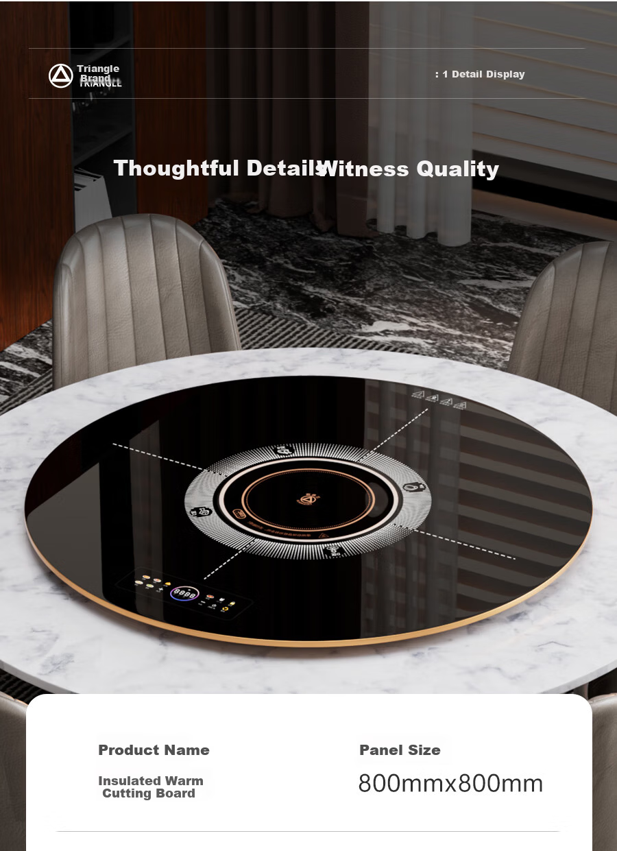Triangle Warm Dish Board Food Warmer Heating Plate Household Multifunctional Dining Table Turntable Electric Heating Plate Heating Pad 60cm + Manual Turntable 21