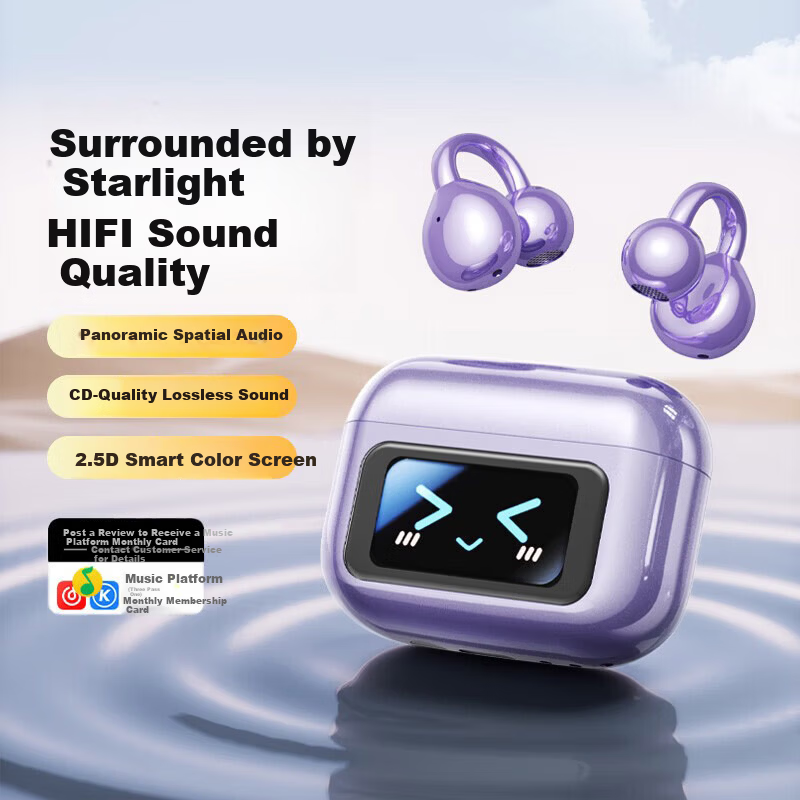 Chuangu 2026 Latest 2.5D Smart Screen Bluetooth Bone Conduction Earphones Top 10 Concept Open-Ear Wireless Ear Clips Large Battery Long Battery Life for Running