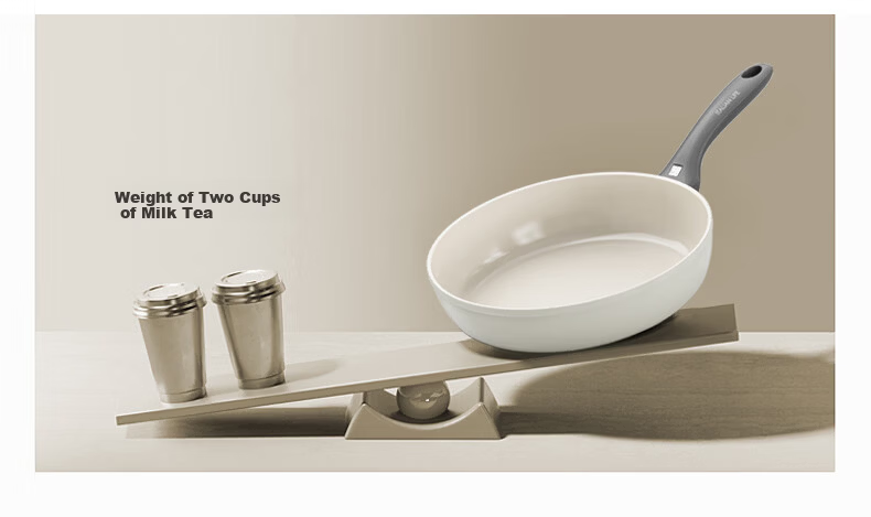 Alluflon Frying Pan Flat Bottom Titanium Ceramic 0 Fluorine Coating Grade 1 Non-Stick Steak Pan Induction Cooker Compatible White 24cm 17