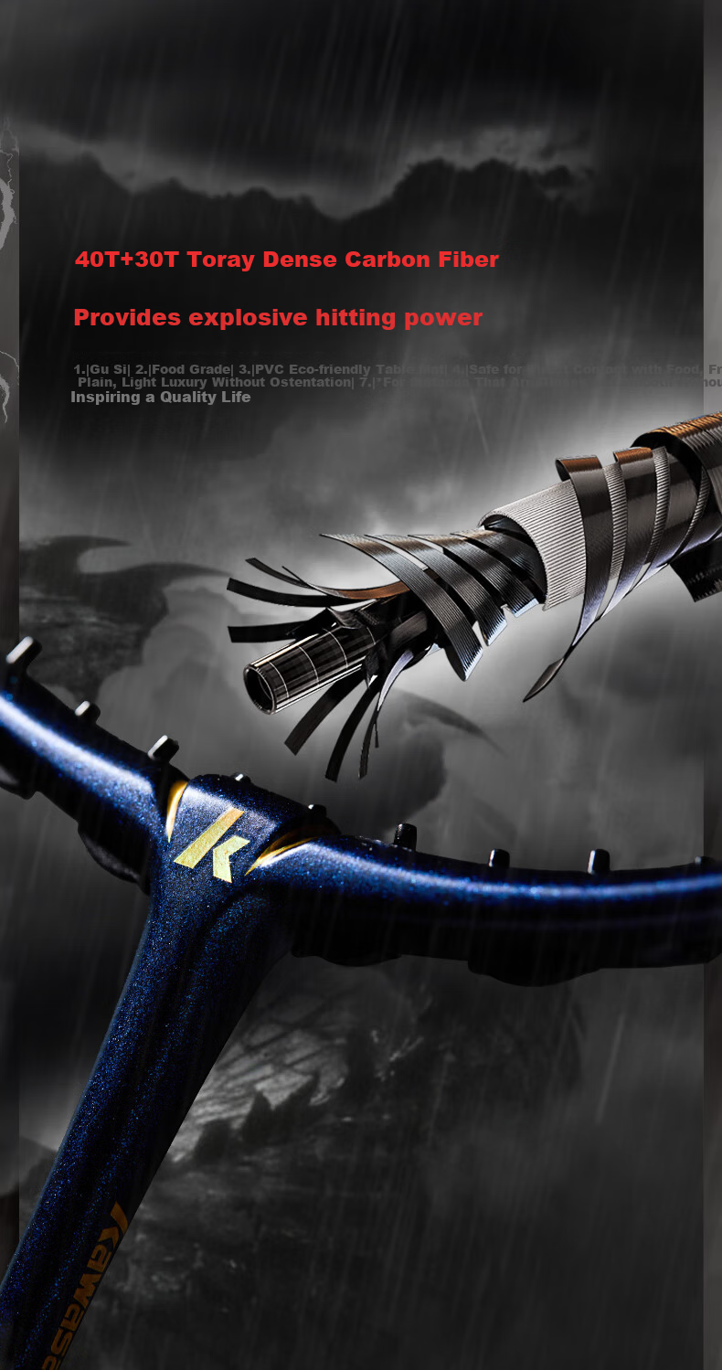 KAWASAKI Full Carbon Badminton Racket High Tension Professional Offensive True Dragon Gold Blue (Pre-strung) 6