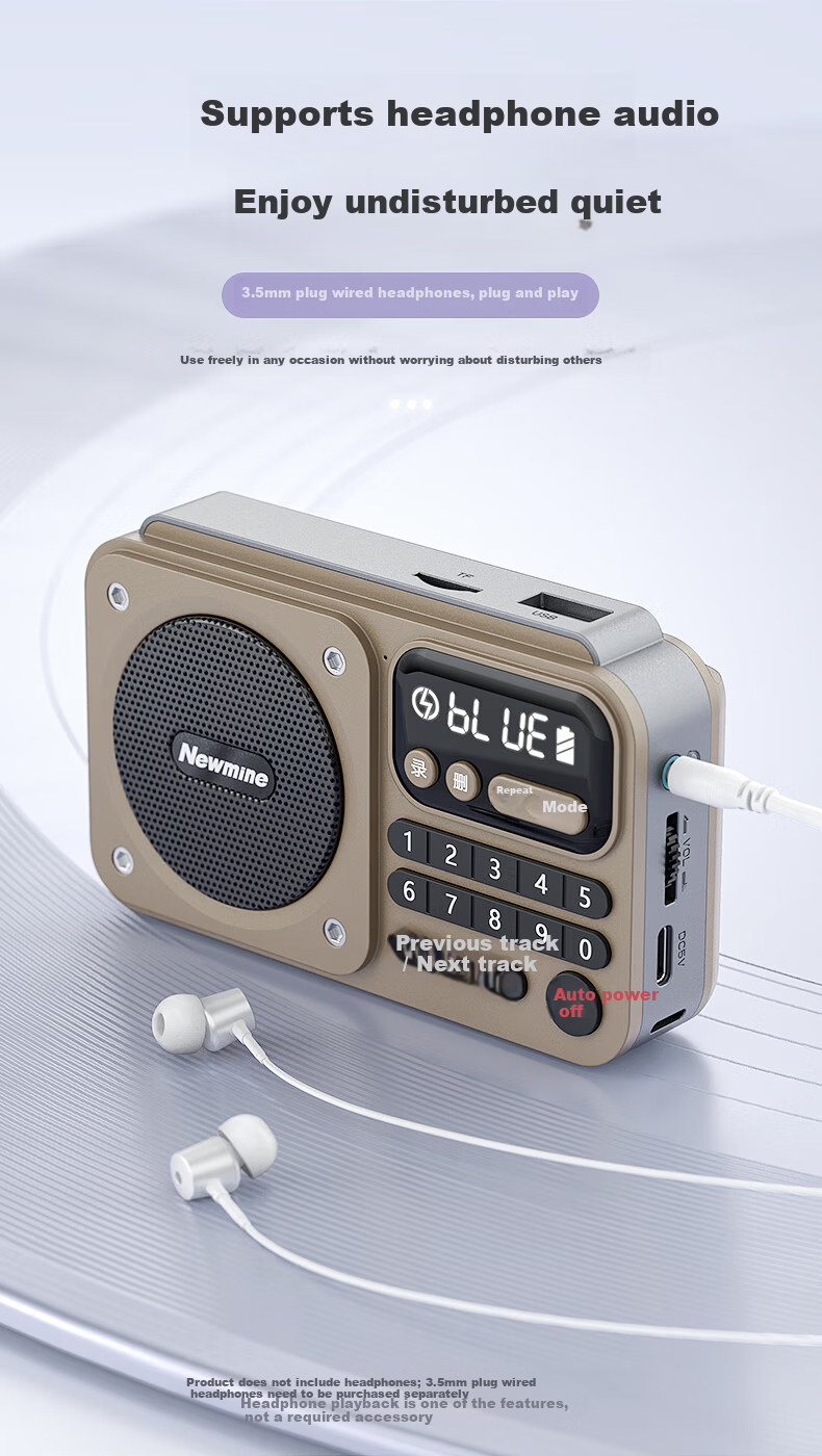Newmine N123 Portable Mini Semiconductor Multifunction Radio Player for Elderly with Card Slot Rechargeable Bluetooth Speaker Blue 10