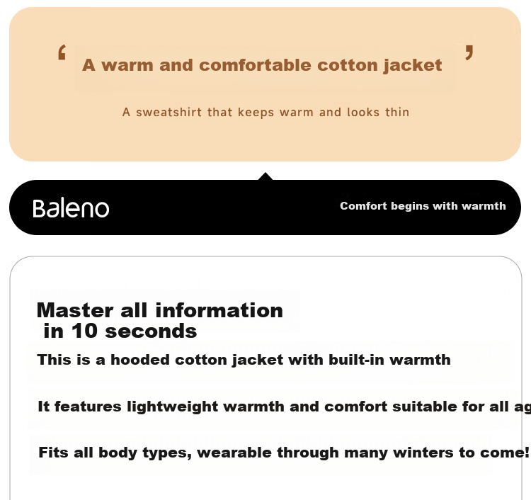 Baleno Women's Hooded Cotton Padded Jacket 2026 Winter Thickened Warm Casual Fashion Commuter Petite Outfit Coat 3