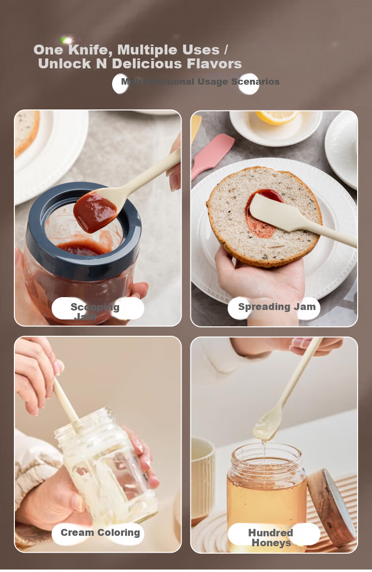 Banwu Life Silicone Spoon Silicone Scraper Long Handle Coffee Stirring Spoon Jam Spatula Butter Spreader Food Grade Baking Silicone Spatula 12