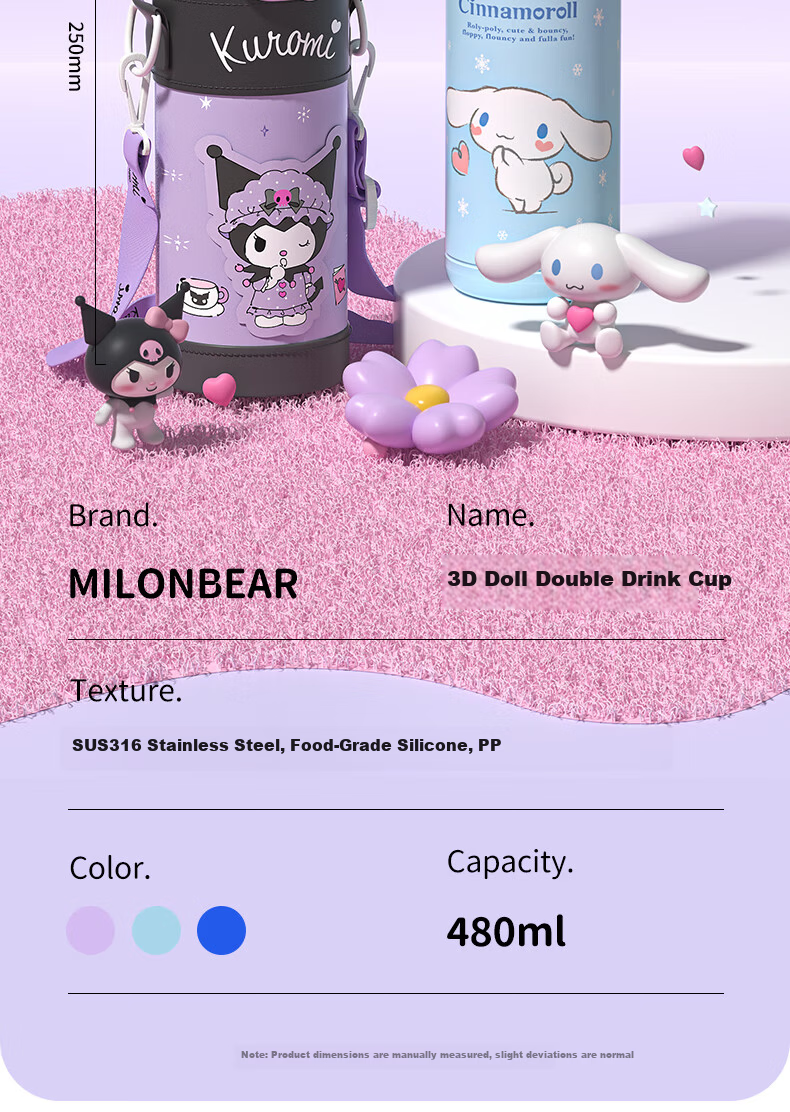 Milun Bear Kids Insulated Bottle 316 Food Grade Children's School Water Bottle Dual Lid with Straw Direct Drinking with Cup Sleeve 23