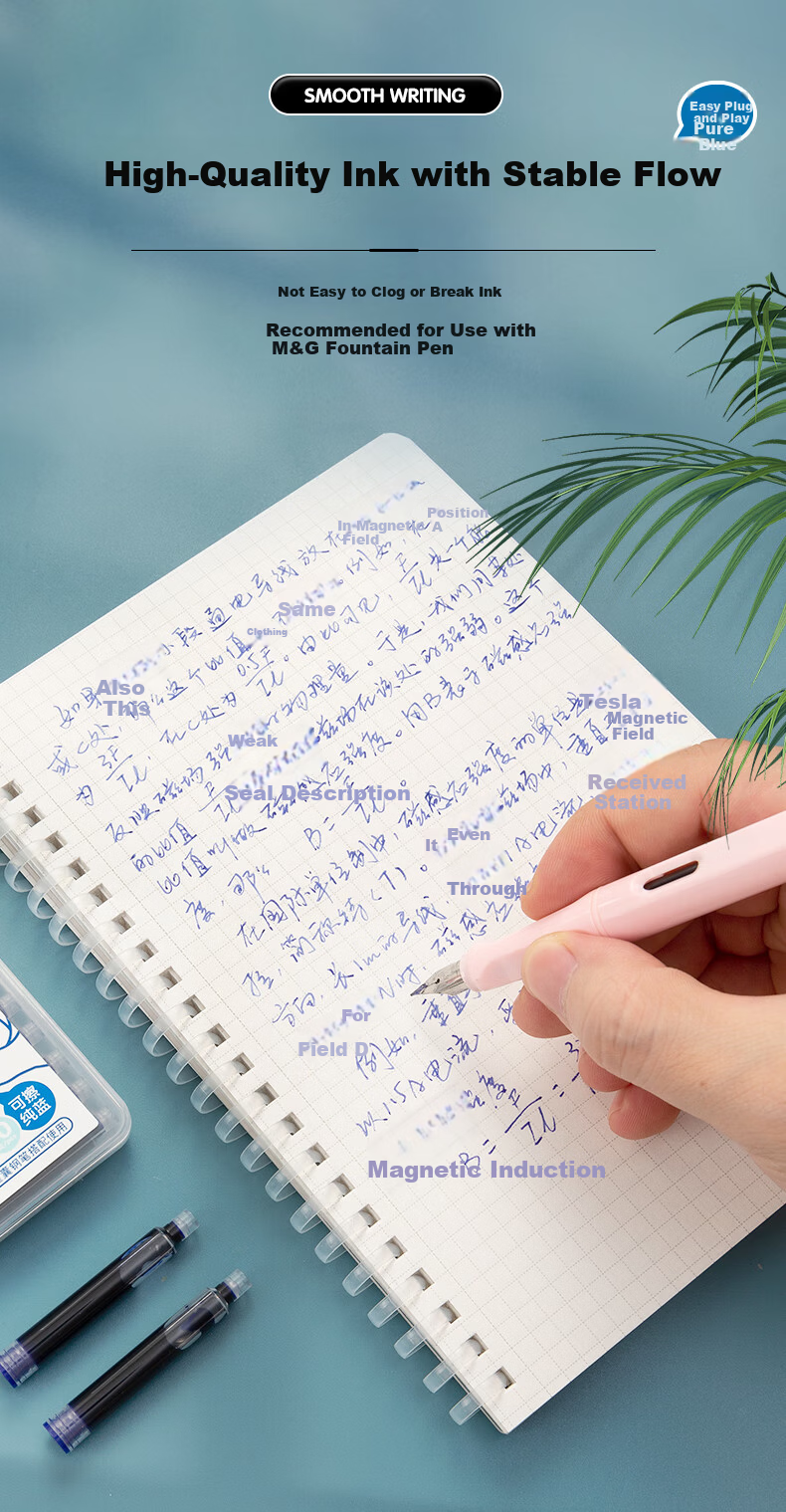 M&G Stationery Fountain Pen Ink Cartridges Refillable Ink Cartridges Disposable Fountain Pen Ink Refills Easy to Insert and Replace 10-Pack Pure Blue 3
