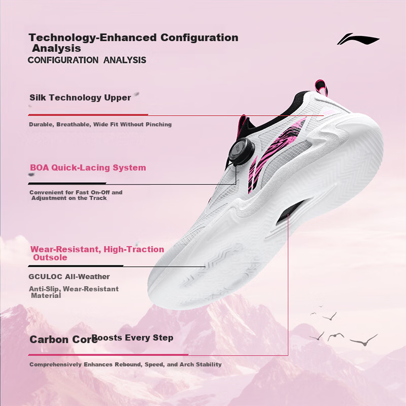 LI-NING Professional Table Tennis Shoes MAGE 2.0 PRO Full-Length BOA Dial Wide Fit Carbon Plate Fluorescent Pink 36