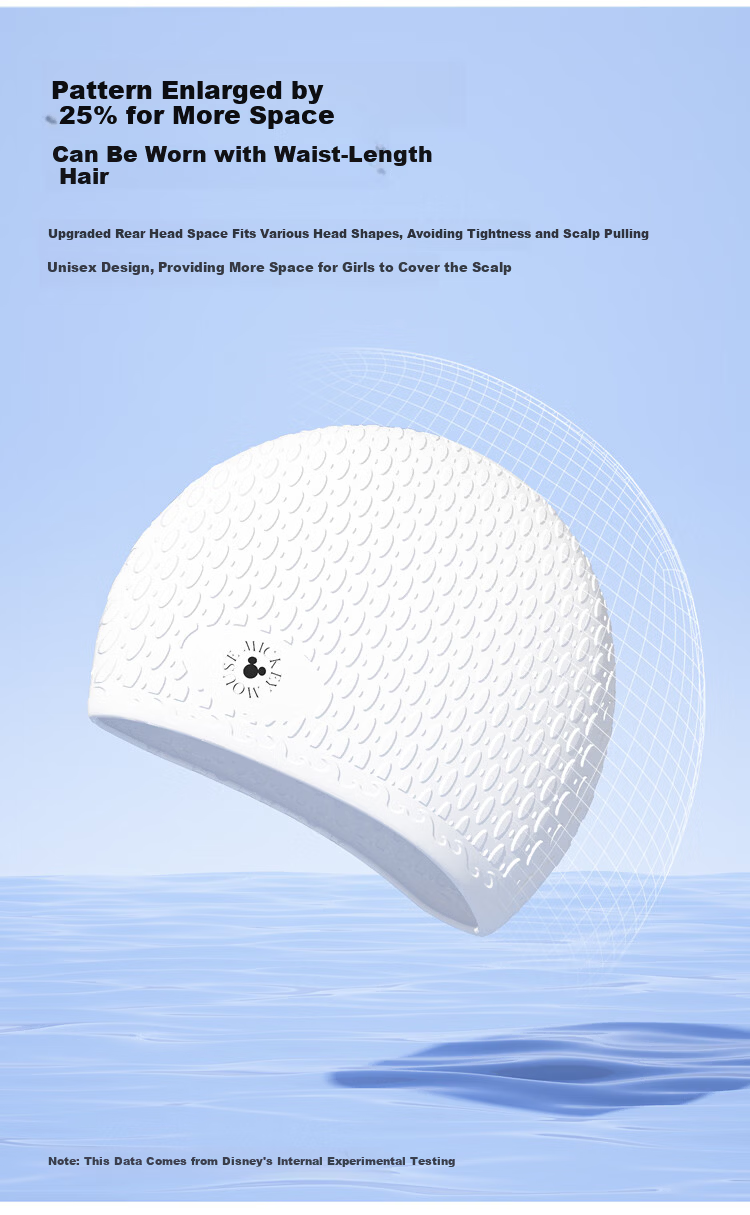 Disney Silicone Swim Cap for Women, Large Size, Waterproof, Comfortable Fit, High-Quality Adult Swimming Cap D76006S White 6