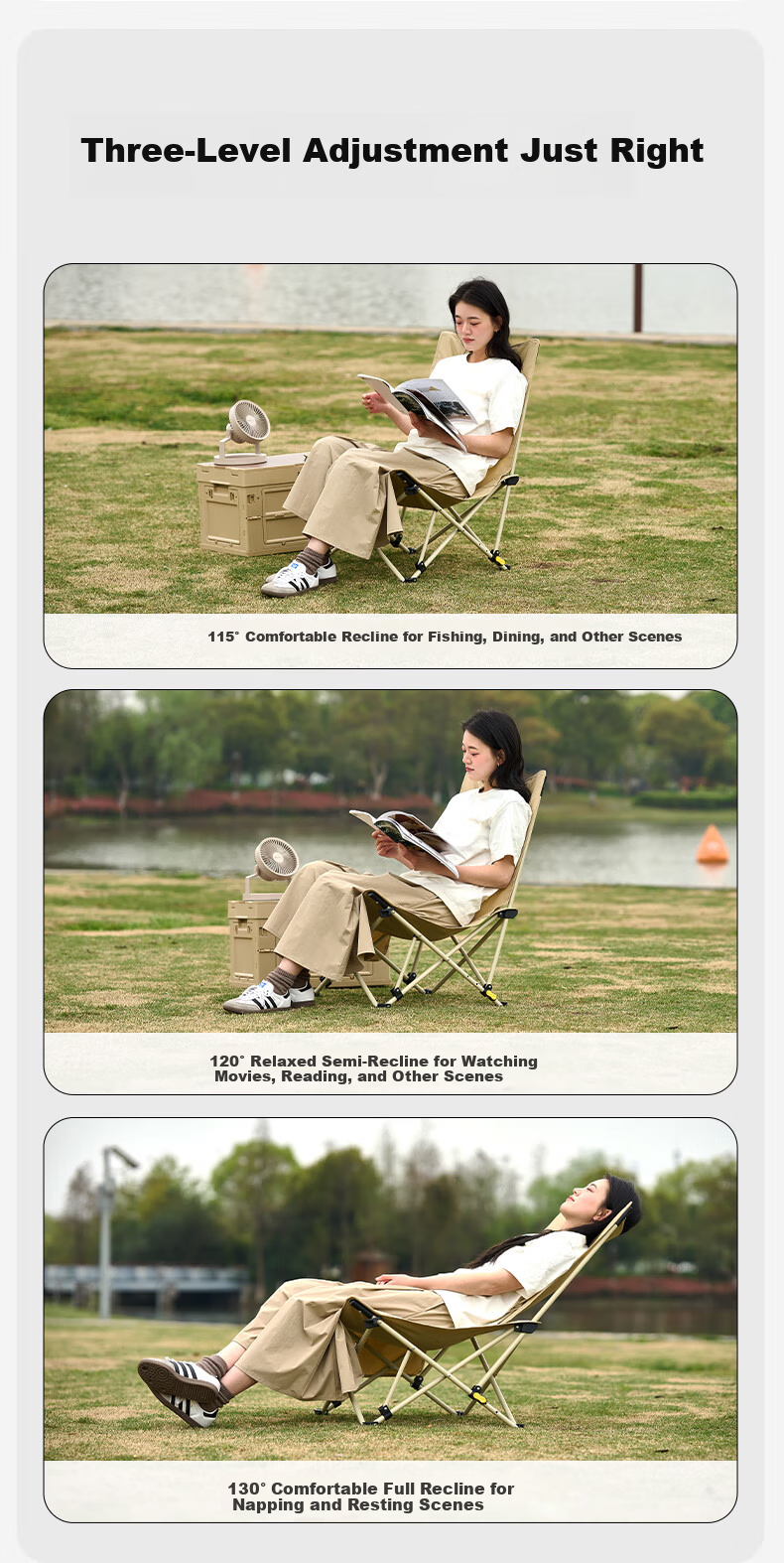 MOBIGARDEN Adjustable Folding Recliner Chair Outdoor Camping Picnic Nap NX25665014 Japanese Style Sand 2