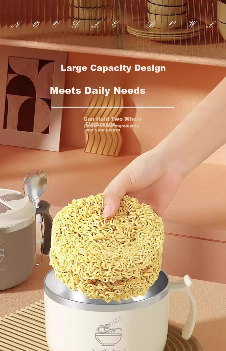 KATEI STORY Japanese 304 Stainless Steel Draining Instant Noodle Bowl Large Capacity Dormitory Student Covered Bowl with Handle Insulated Lunch Box 9