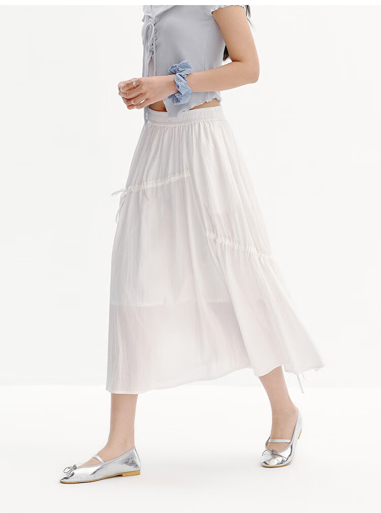 Semir Mall Same Style | Women's Summer 2026 Elegant Bowknot Long Skirt Pure White A-Line Skirt 101326120011 24