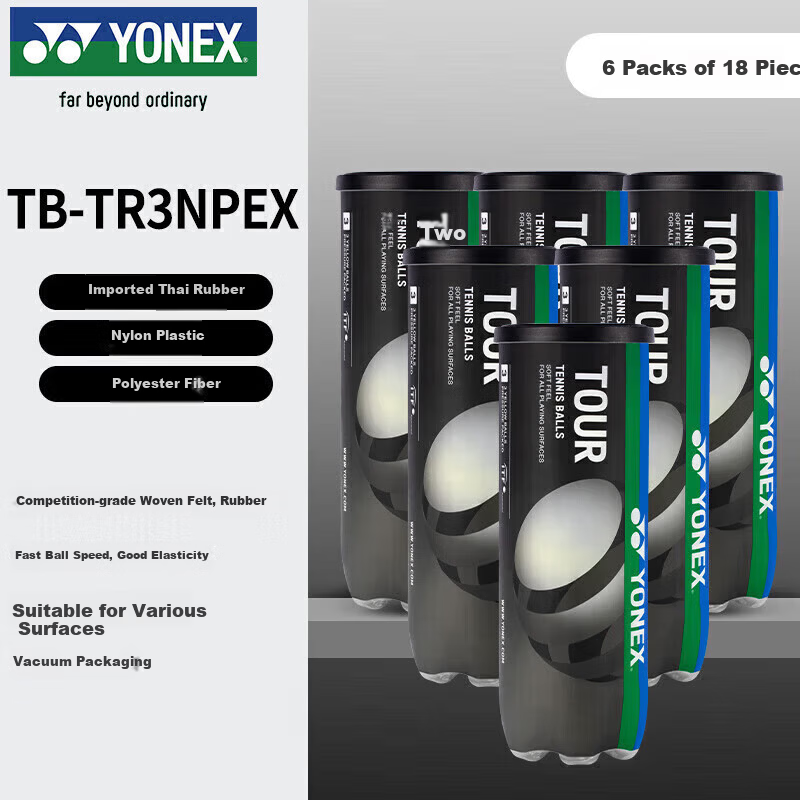 YONEX Tennis Professional High-Elastic Durable Pressure Ball TOURS3 Yellow 6 Cans 18 Balls