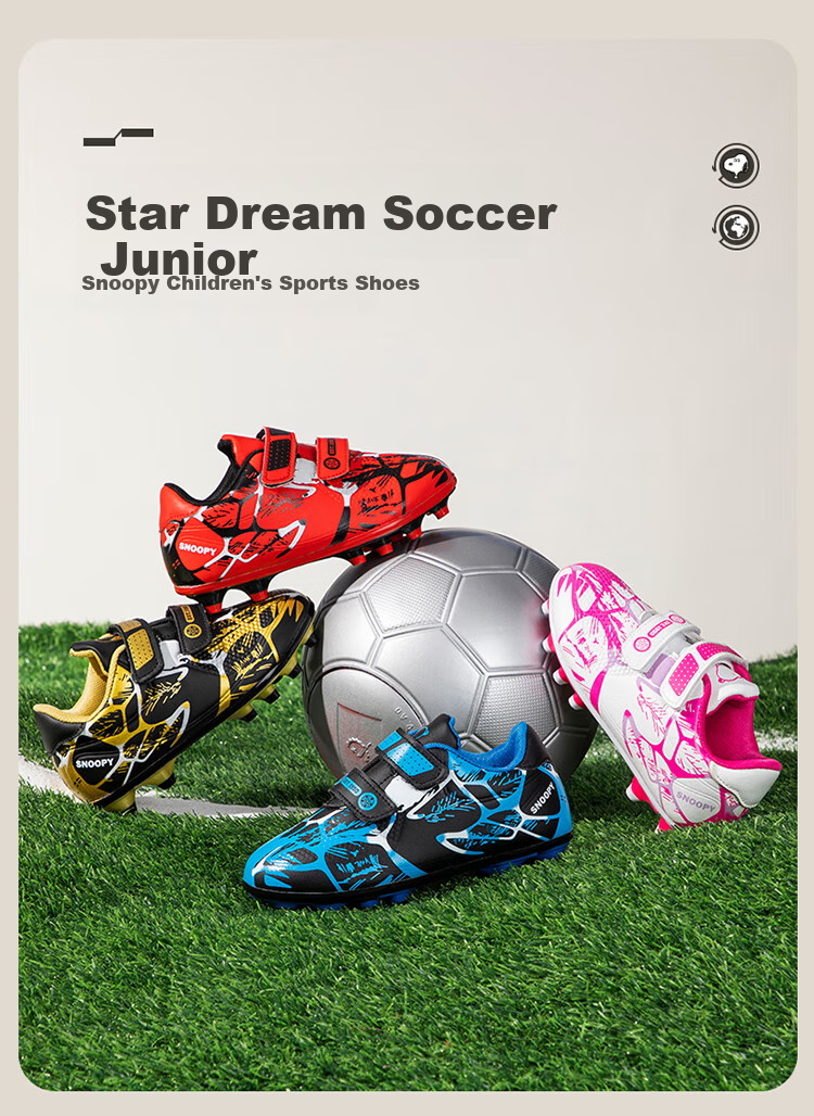 SNOOPY SNOOPY Kids Sports Shoes Children's Outdoor Training Shoes Boys and Girls Studded Soccer Shoes 7898 Black Blue Size 39 1