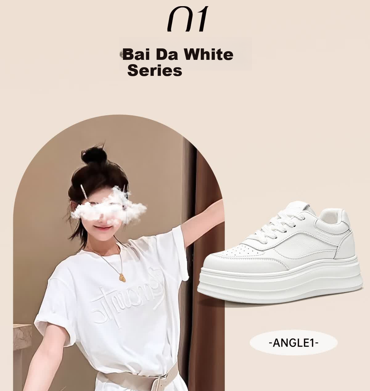 Warrior Women's Autumn Casual Fashion Platform Thick-Soled White Sneakers, Height-Increasing Sports Shoes, Size 40 6