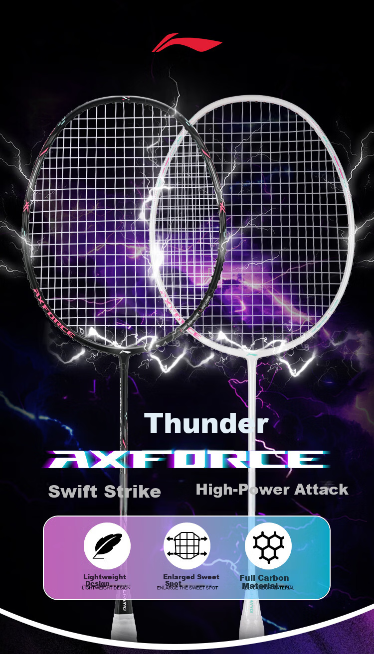 LI-NING Badminton Racket Full Carbon Thunder Small Steel Cannon 4U Black VS Thunder EX White 5U Pre-Strung Set 1