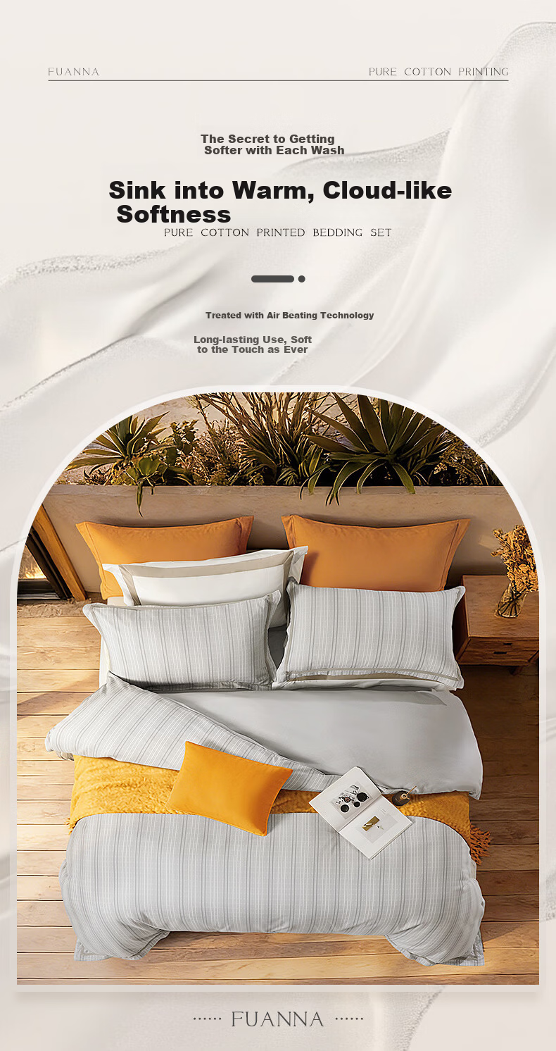 FUANNA Four-Piece Set 100% Pure Cotton Brushed Bedding Double Queen All Cotton Bed Sheet and Duvet Cover 1.8m Bed 230*229cm 6