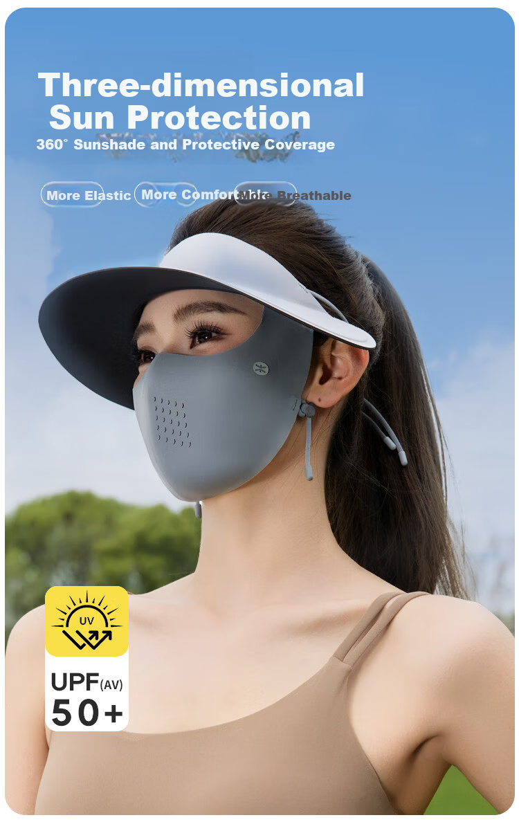 Zhenxiang [Sun Protection Mask and Hat Combo] Women's Summer Outdoor Waterproof Sunshade Open-Top Hat with Face Shield F949 3