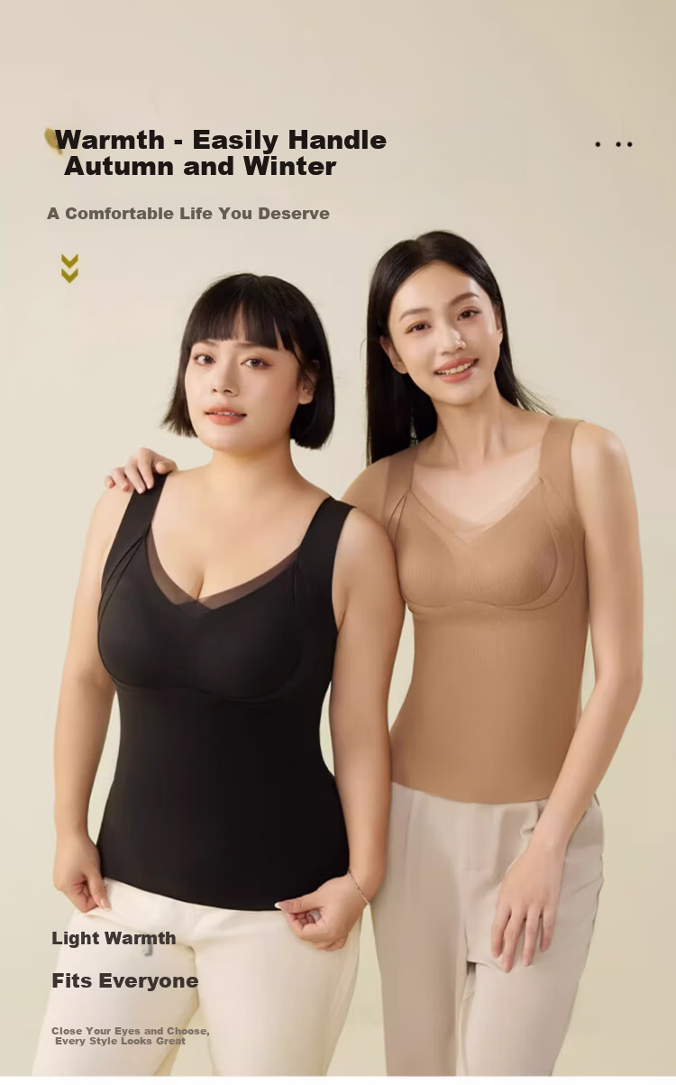 GRACEWELL Women's Cashmere Silk Thermal Vest with Padded Bra, Autumn Winter Fleece Thickened Seamless Camisole Underwear 1