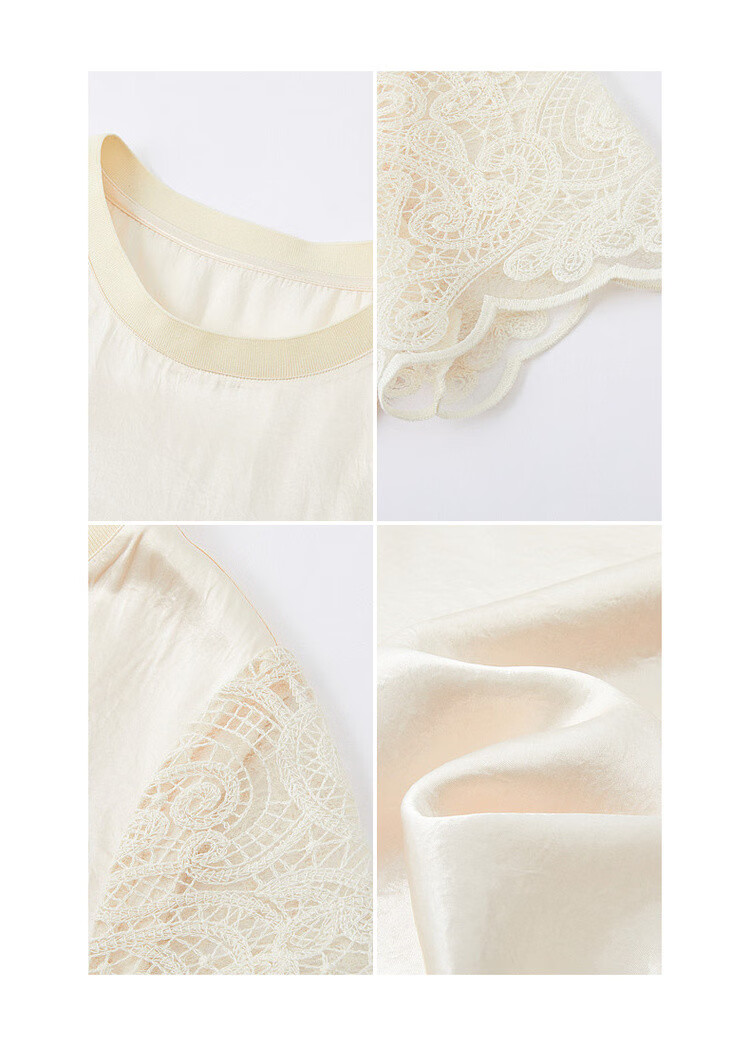 Demana [100 Acetate] Summer Glossy Lace Trim Short Sleeve Ribbed Crew Neck Loose Shirt for Women Premium Feel 13