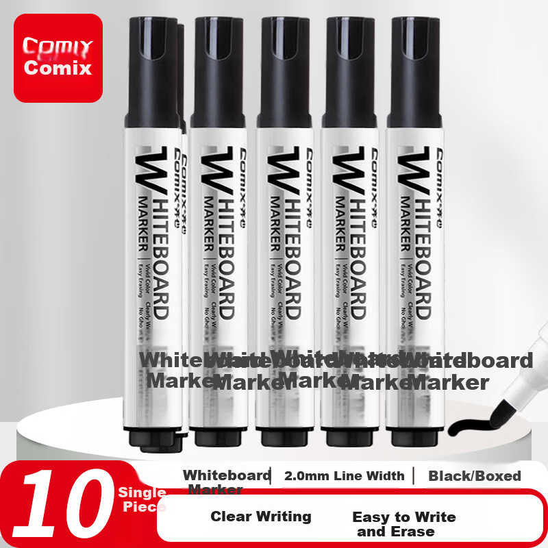 Comix Thick Tip Erasable Office Meeting Whiteboard Markers Black Durable Teacher Training Teaching 10pcs/Box EW714