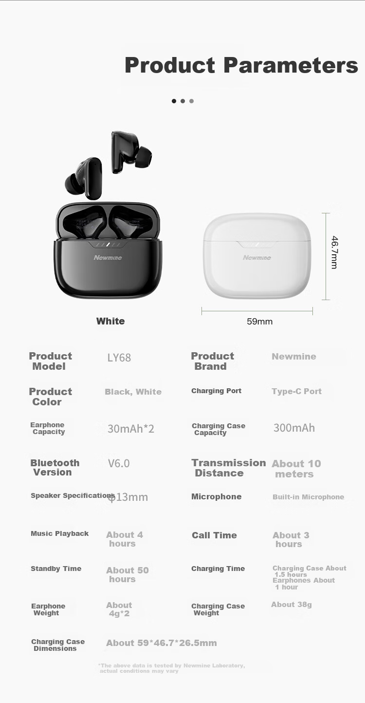 Newman LY68 True Wireless Bluetooth Earphones Wireless Sports Gaming Earphones Low Latency Long Battery Life Compatible with Apple Huawei Xiaomi White 12