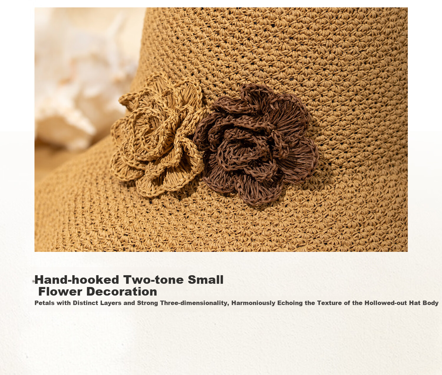 FANCET Women's Hand-Crocheted Straw Hat Spring Summer French Elegant Beach Vacation Floral Foldable Sun Hat 32
