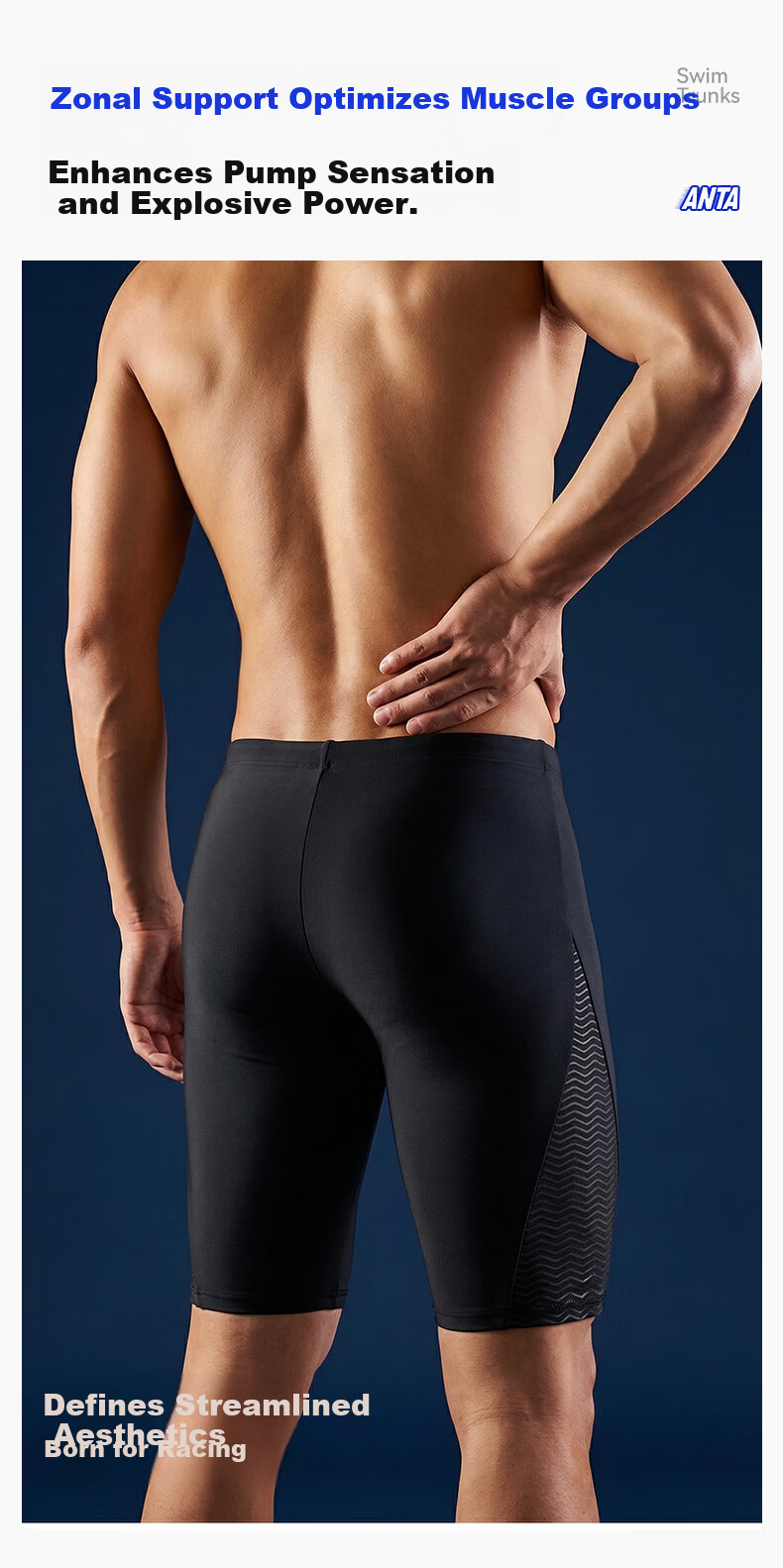 ANTA Men's Quick-Dry Chlorine-Resistant Professional Racing Swim Trunks Comfortable Breathable Anti-Embarrassment Black M 10