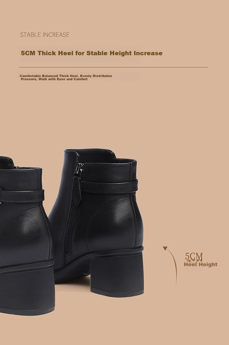 Red Dragonfly Women's Soft Leather Mid-Heel Fleece-Lined Boots, Mid-Aged Thick Heel Leather Boots WFC440981 Black Size 36 5