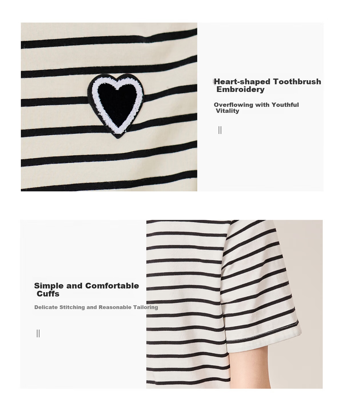 Chushen Summer Short-Sleeve T-Shirt for Women, Fashionable Versatile Round Neck Heart Logo Striped Pure Cotton Half-Sleeve Top S13KT1172 6