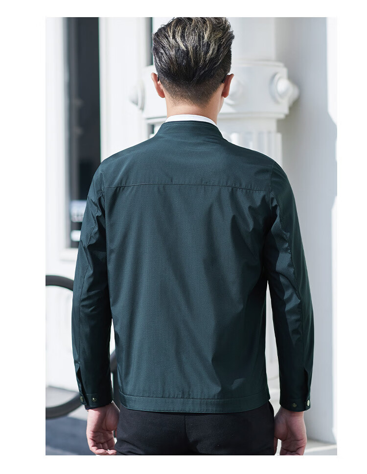 Caesar Stand Collar Jacket Men Spring Windproof Zip-up Business Casual Smooth Comfortable Commuter Coat 19