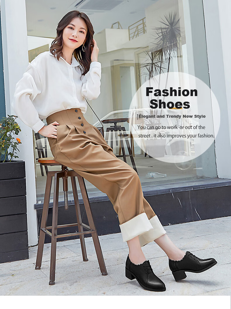 Fugui Bird Genuine Leather Cowhide High Heel Women's Spring Autumn Fashion Pointed Toe Chunky Heel Pumps All-Season Versatile Shoes Black 36 1