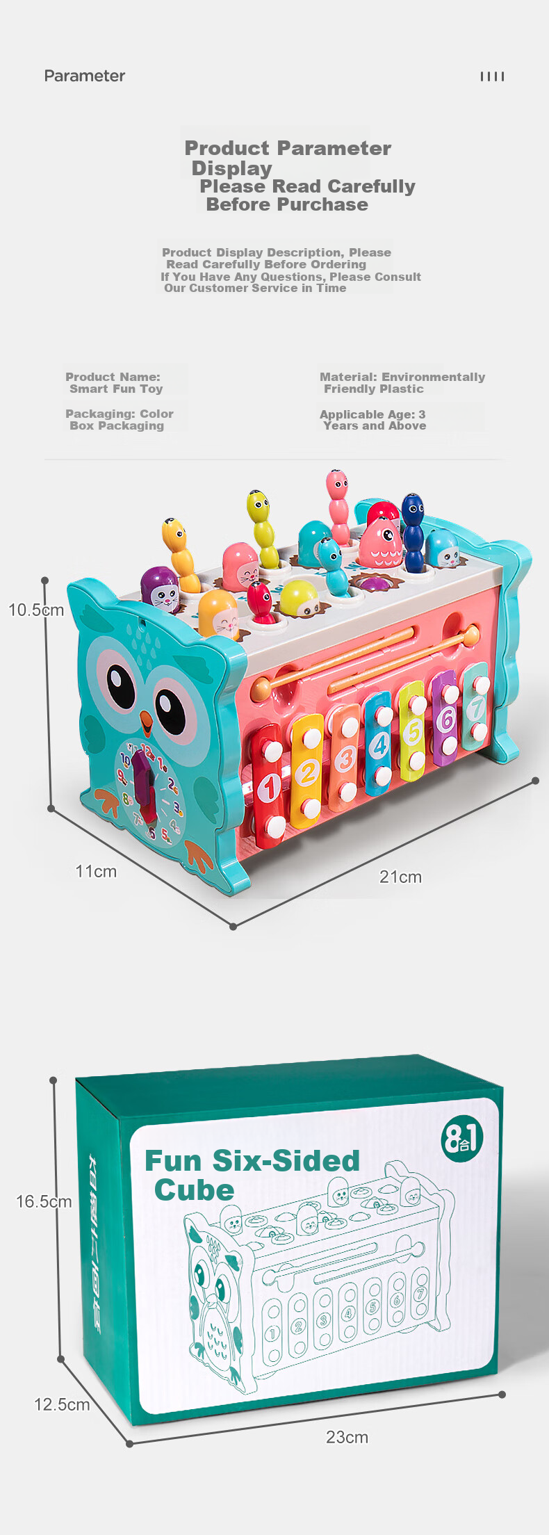 Kakabeier Baby Toy 0-1 Year Multifunctional Six-Sided Whack-a-Mole Fishing Game Green Birthday Gift for Boys and Girls 6