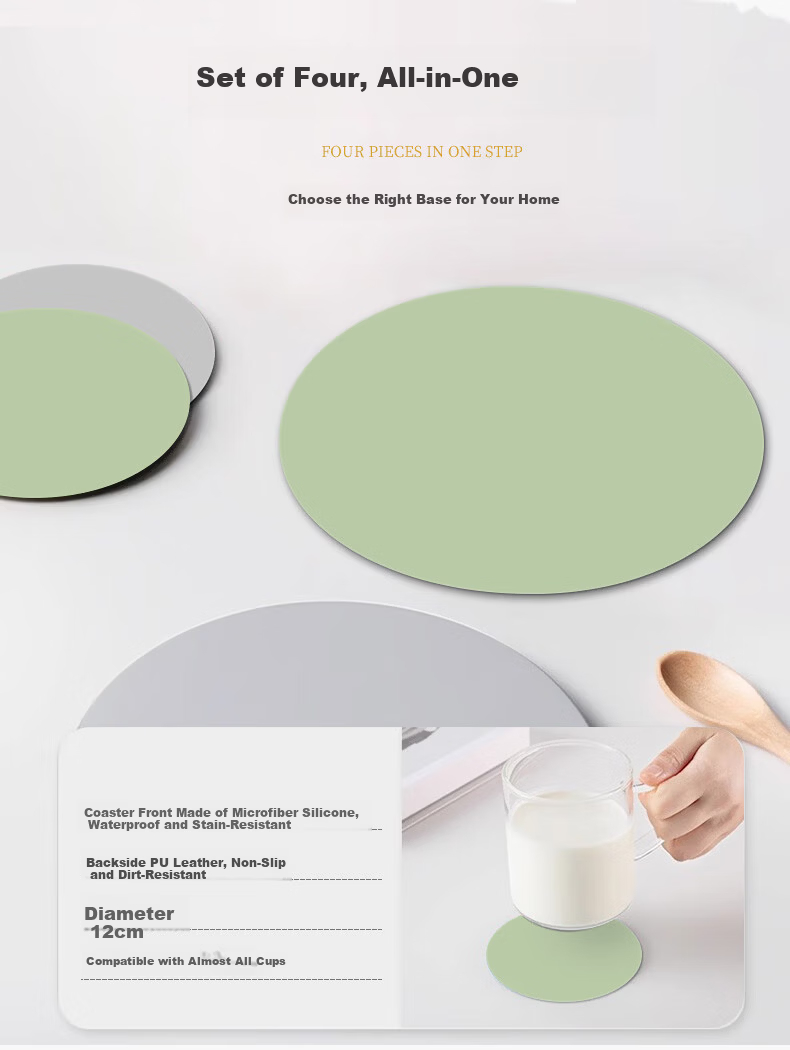 Gusi Tea Coaster Heat Insulation Absorbent Coffee Cup Mat Anti-Scald Bowl Mat Green/Gray Diameter 12cm (4 Pieces) 10