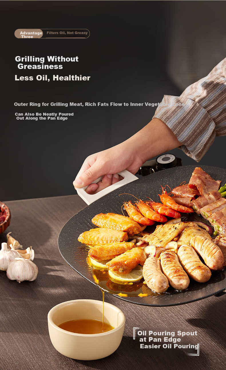 SUPOR Electric Grill Pan, Home Electric Barbecue Grill, Multi-Functional Pot for Grilling Skewers And Meat, Non-Stick Grill Machine with Detachable Design for 3-5 People, GJ3723P805 4