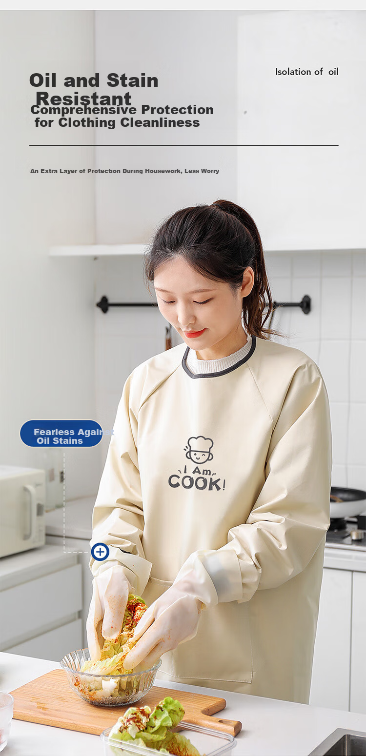 LYNN Waterproof Oil-Resistant Long Sleeve Kitchen Apron Durable Stain-Resistant Unisex Household Apron 5