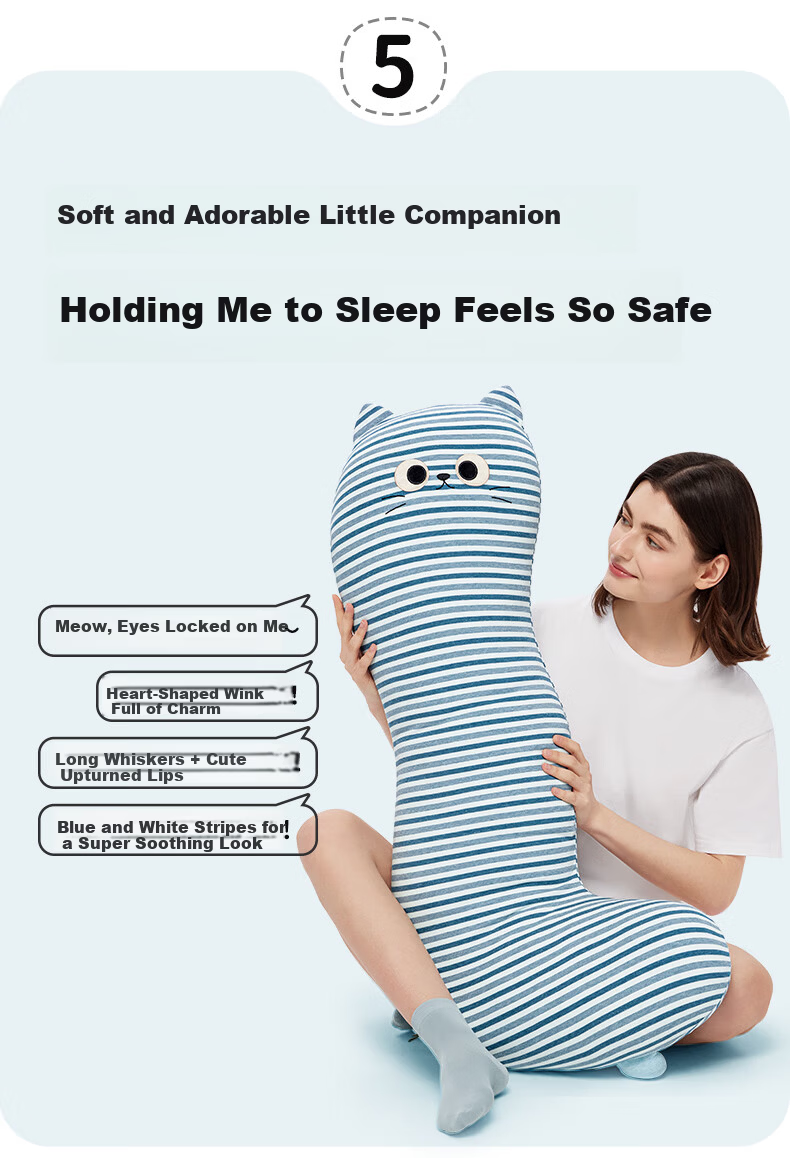 Legua Sleeping Body Pillow Bed-Length Long Pillow Striped Blue Cat Sleeping Companion Doll Side Sleep Leg Hug Pillow Kids Gift 13