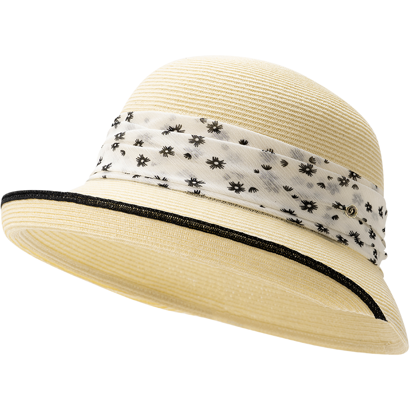 FANCET Women's Summer Elegant Rolled Brim Sun Hat Japanese Style Daisy Waist Stripe Bucket Hat Versatile Travel Cap