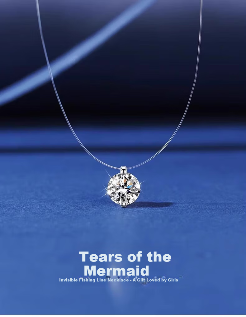 Dijing 520 Gift for Girlfriend Moissanite Necklace Mermaid Tear Pendant Invisible Transparent Fishing Line Clavicle Chain 1