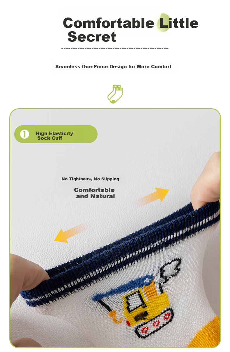 Xueqiman Children's Socks Spring and Autumn New Mesh Soft Cotton Mid-Calf Cartoon Excavator Socks for Boys and Girls Babies 4