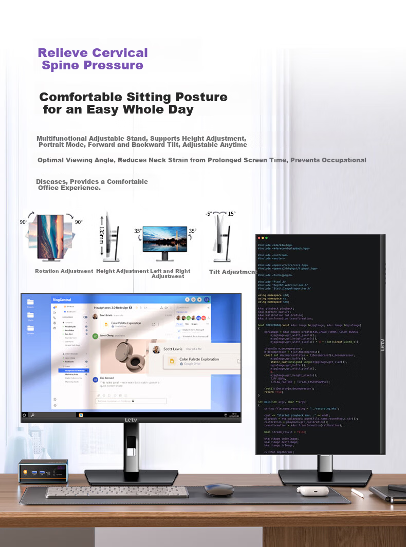 LeTV 27-inch 4K UHD Computer Monitor Office IPS Hard Screen LCD HDR 8bit Professional Color Accuracy Adjustable Height and Rotation Professional Design Low Blue Light Eye Protection 8
