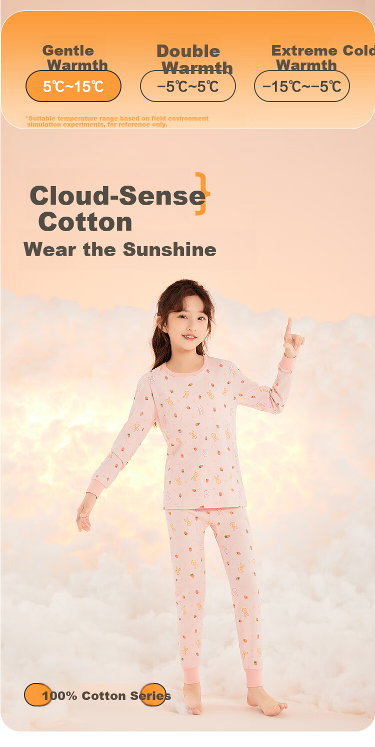 Hodohome Kids Girls Cotton Antibacterial Thin Thermal Underwear Set 7A Round Neck Printed Warm Pajamas 108 150 1