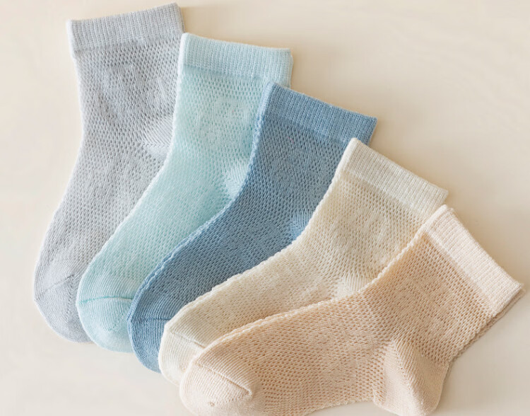 Miiow 5 Pairs Children's Socks Spring Summer Thin Breathable Mesh Cartoon Boys Girls Mid-Calf Cotton Socks 23