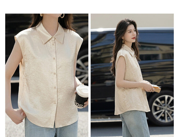 Demana Smooth 100 Acetate Summer Luxury Style Wide Collar Broad Shoulder Shirt Elegant High-End Women's Blouse 5