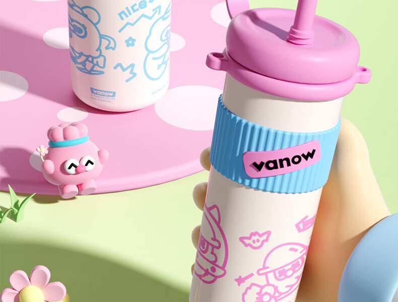 Vanow Kids Straw Insulated Water Bottle 2026 New High-Value Student Large Capacity Portable Cute Tumbler 9