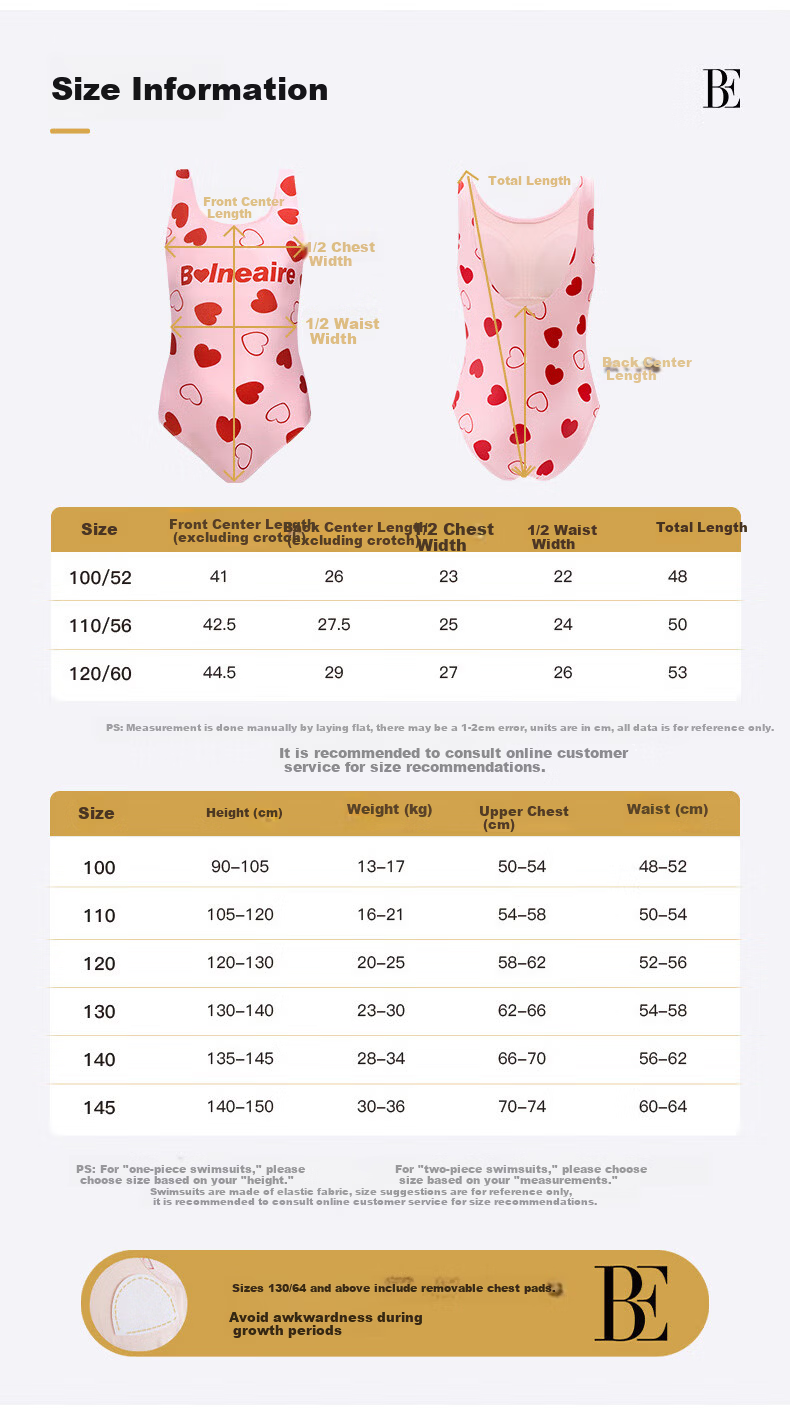 BALNEAIRE High-End Fashion Girls' One-Piece Triangle Sunscreen Vacation Beach Swimsuit Chlorine-Resistant Small Red Heart Pink Size 100 9