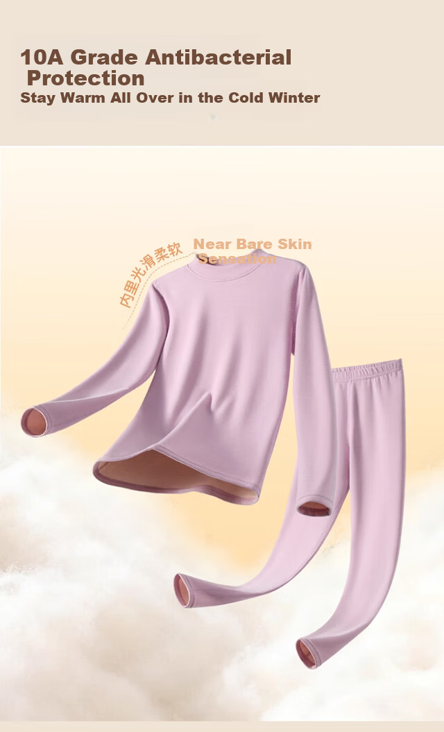 XUEXIMAN Women's Thermal Underwear Autumn Winter Middle-aged and Elderly Wool Silk 10A Antibacterial Warm Set Mid-neck Top and Bottom 6
