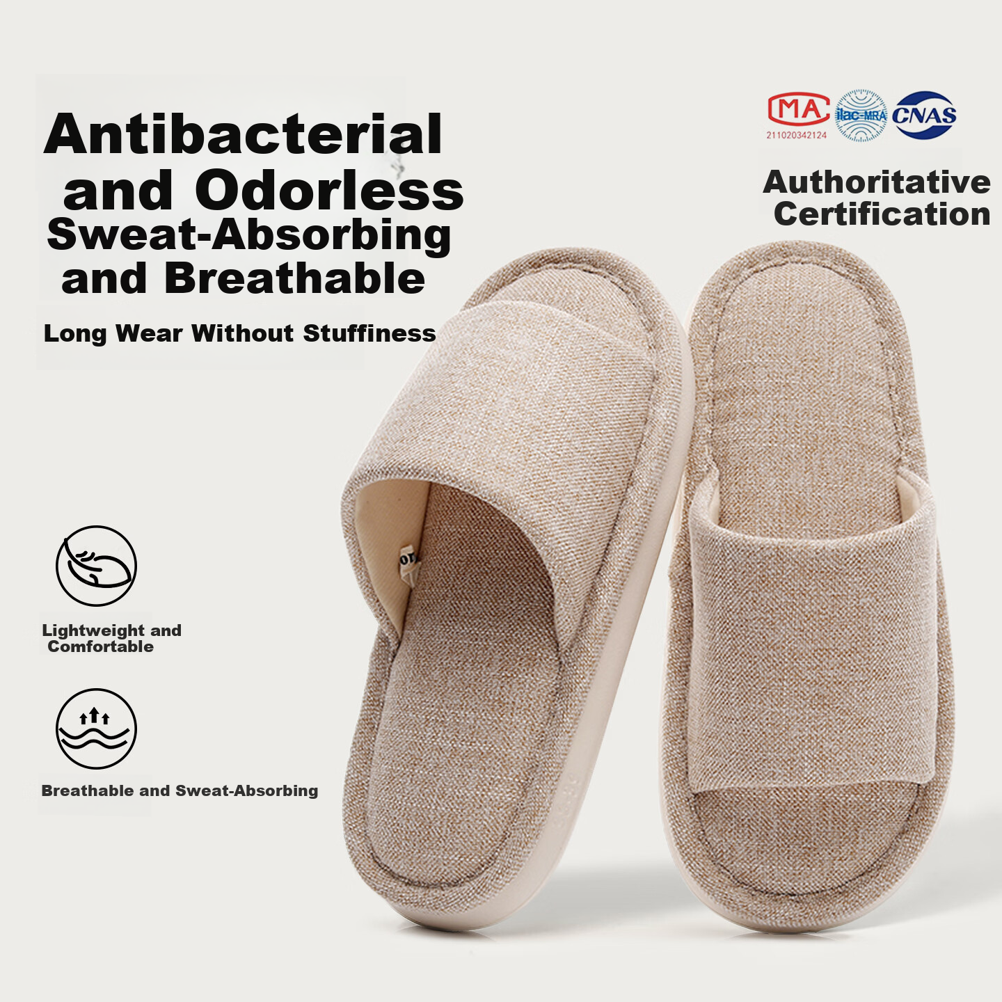 XGGC Cotton Linen Slippers Men Spring Autumn Floor Home EVA Thick Sole Linen Couple Four Seasons Fabric Slippers Women Beige 36-37