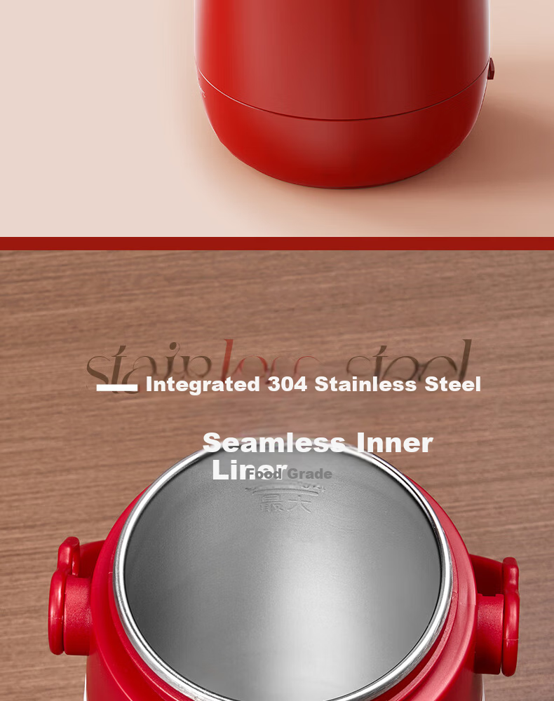 ROYALTY LINE Portable Electric Kettle Travel Hotel Electric Water Boiler Thermostatic Outdoor Insulated Health Electric Stew Cup 600ml Victory Red 25